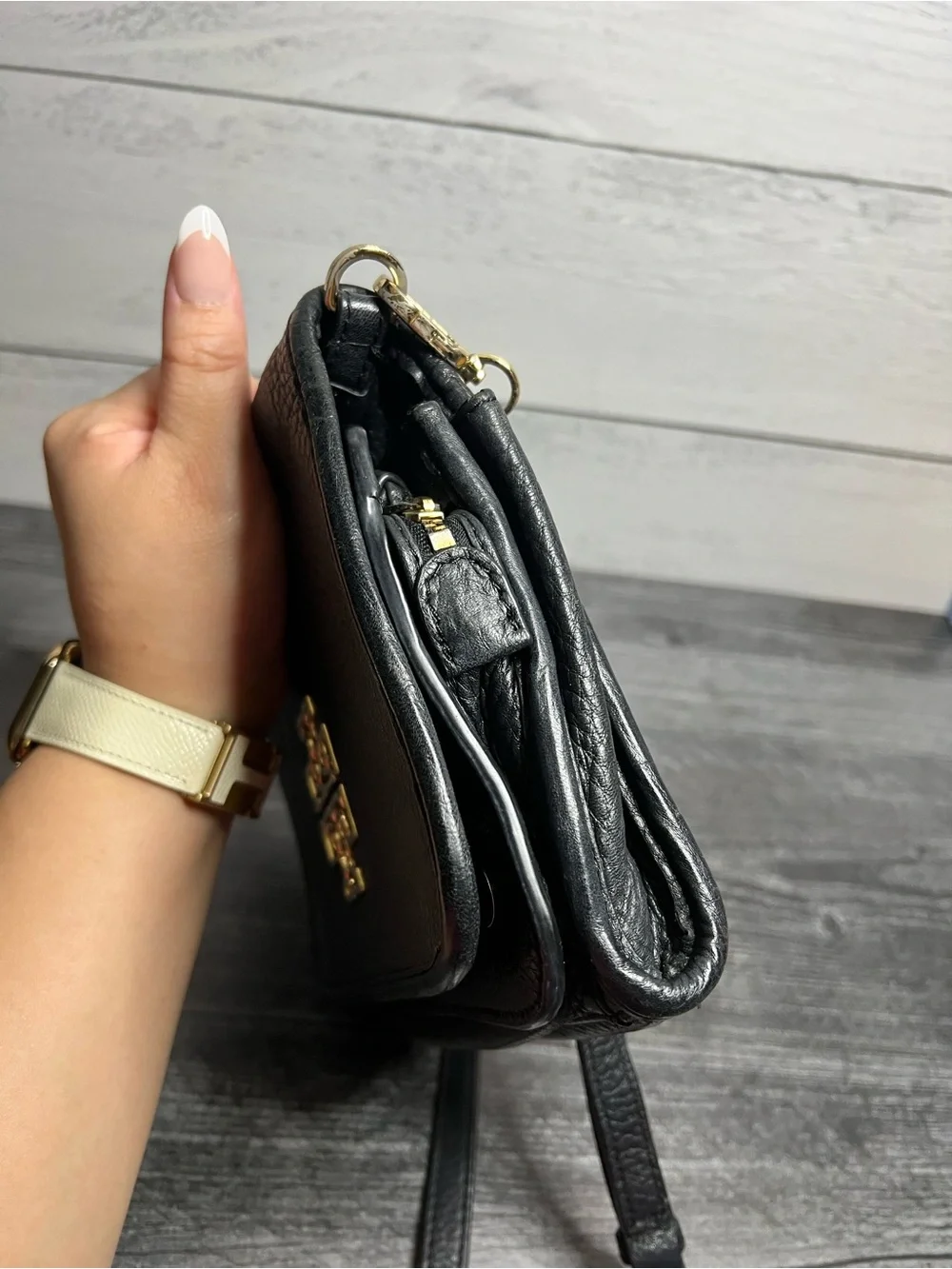 Tory Burch Black Pebbled Leather Crossbody Bag with Gold Hardware